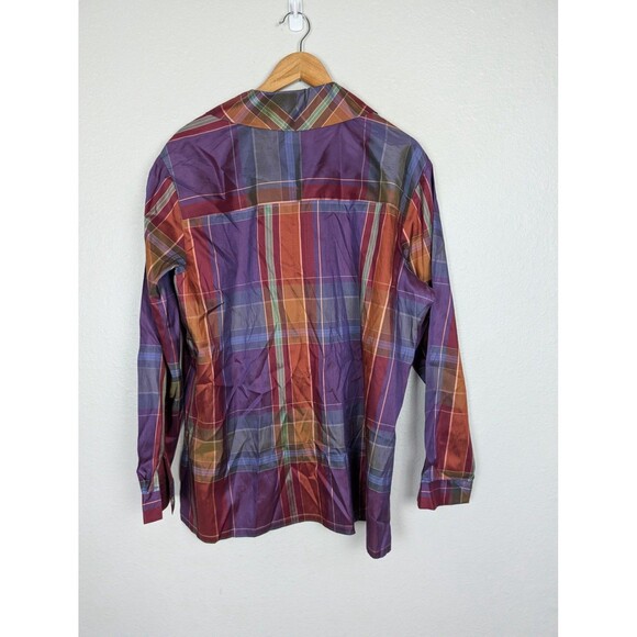 Coldwater Creek Shirt XL Purple Red Plaid 100% Silk Button Front Blouse Mb - Picture 5 of 7